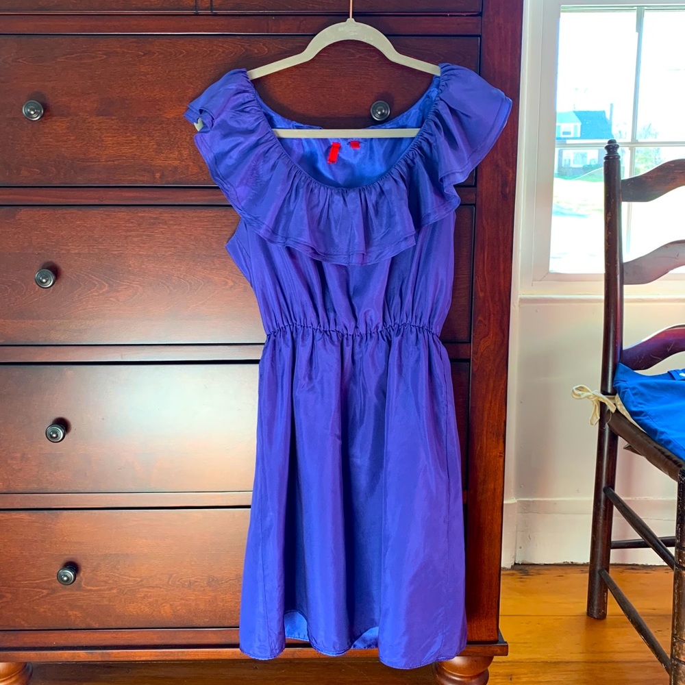 Boutique Blue Silk Ruffle Dress